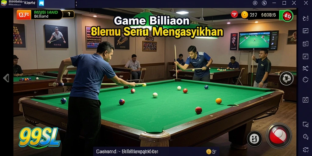 Antarmuka 99SL yang menampilkan permainan billiard yang menarik.