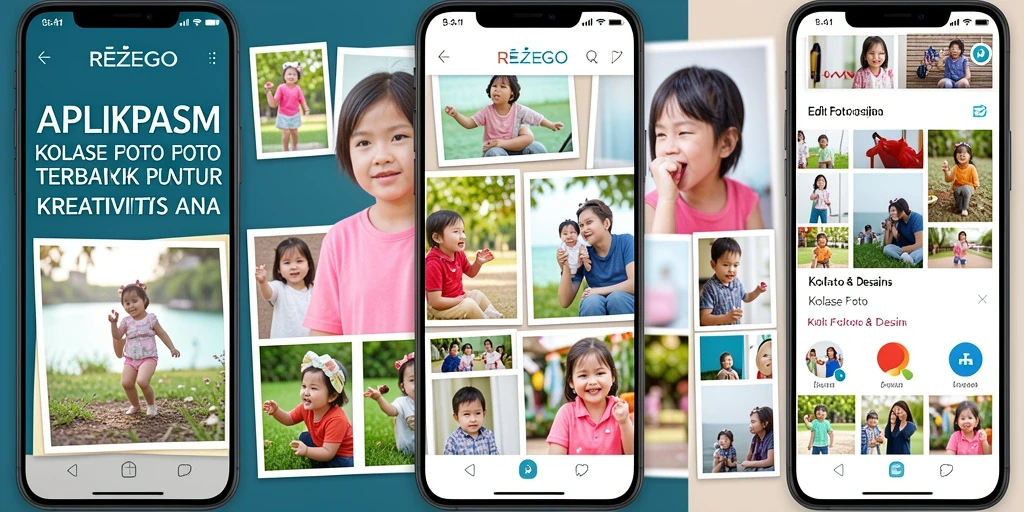 Tampilan antarmuka aplikasi REZEGO dengan fitur Kolase Foto yang menarik.